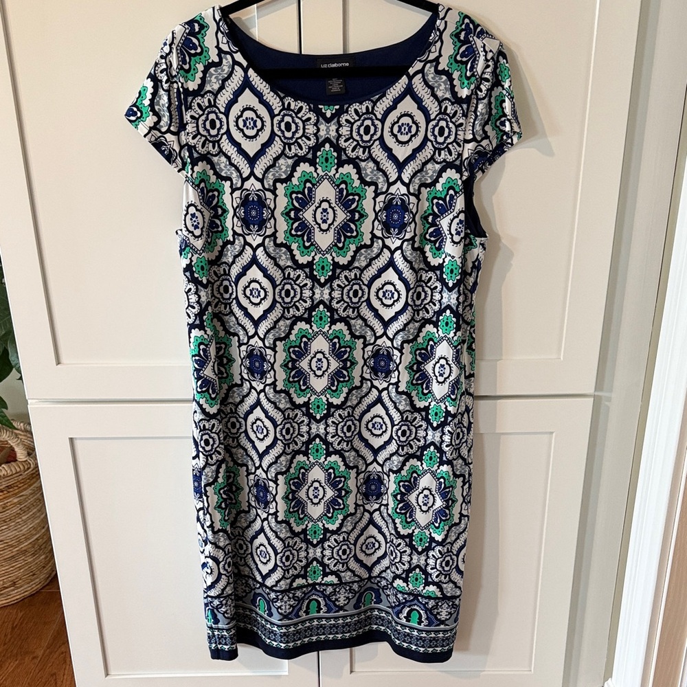 Liz Claiborne Navy Floral-Accent Shift Dress